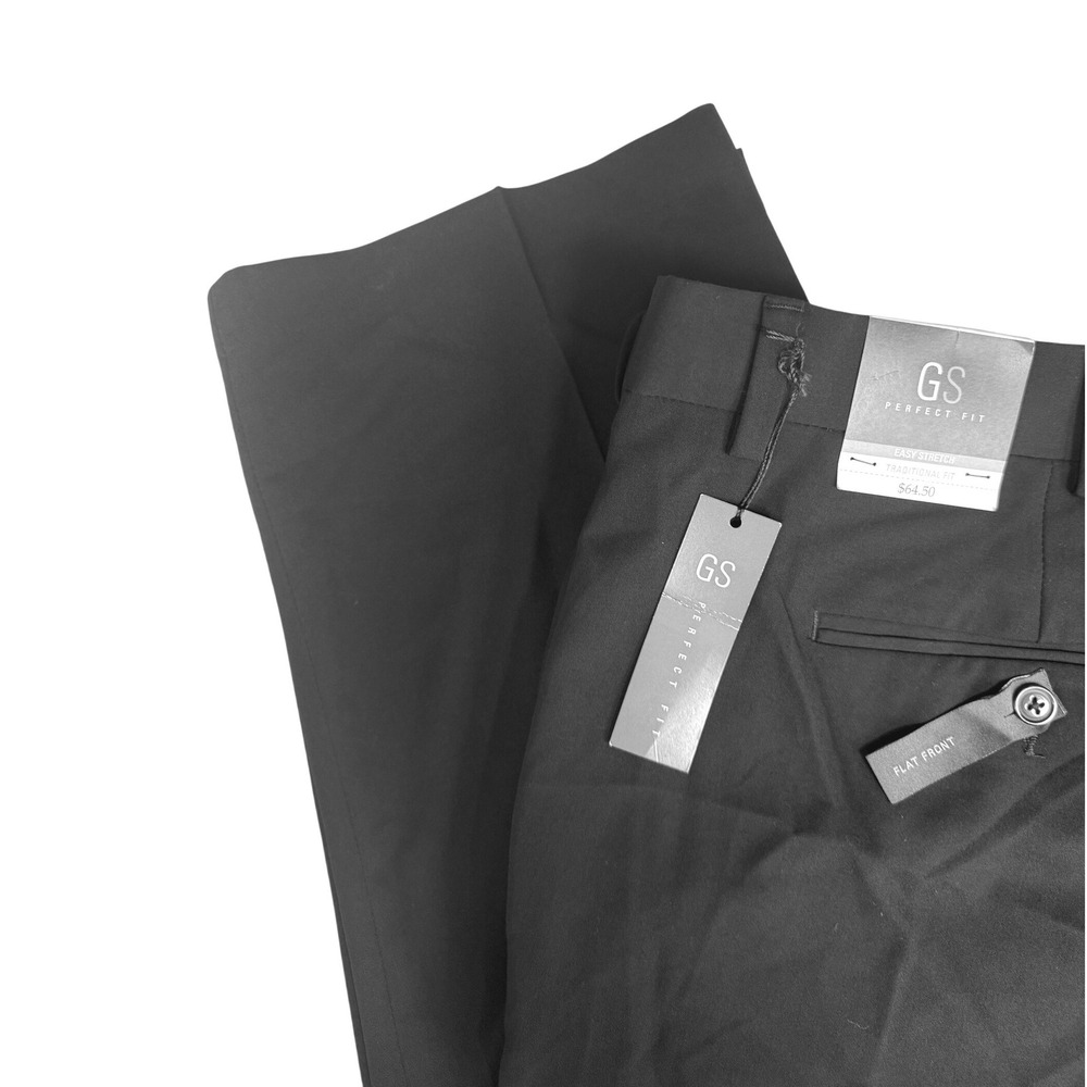 GS New Perfect Fit Mens 60x30 Black Flat Front Dress Pants Stretch Wedding Event